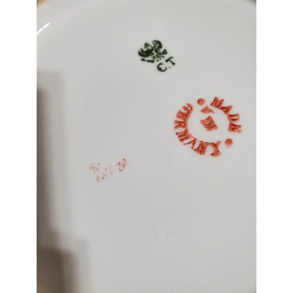 Vintage Rose Floral‎ German Porcelain Serving Tray Plate Gold Gilt Handles